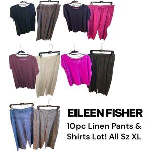 EILEEN FISHER 10pc Mix Lot XL 4 Shirts 6 Pants Organic Linen Cotton Wide Leg